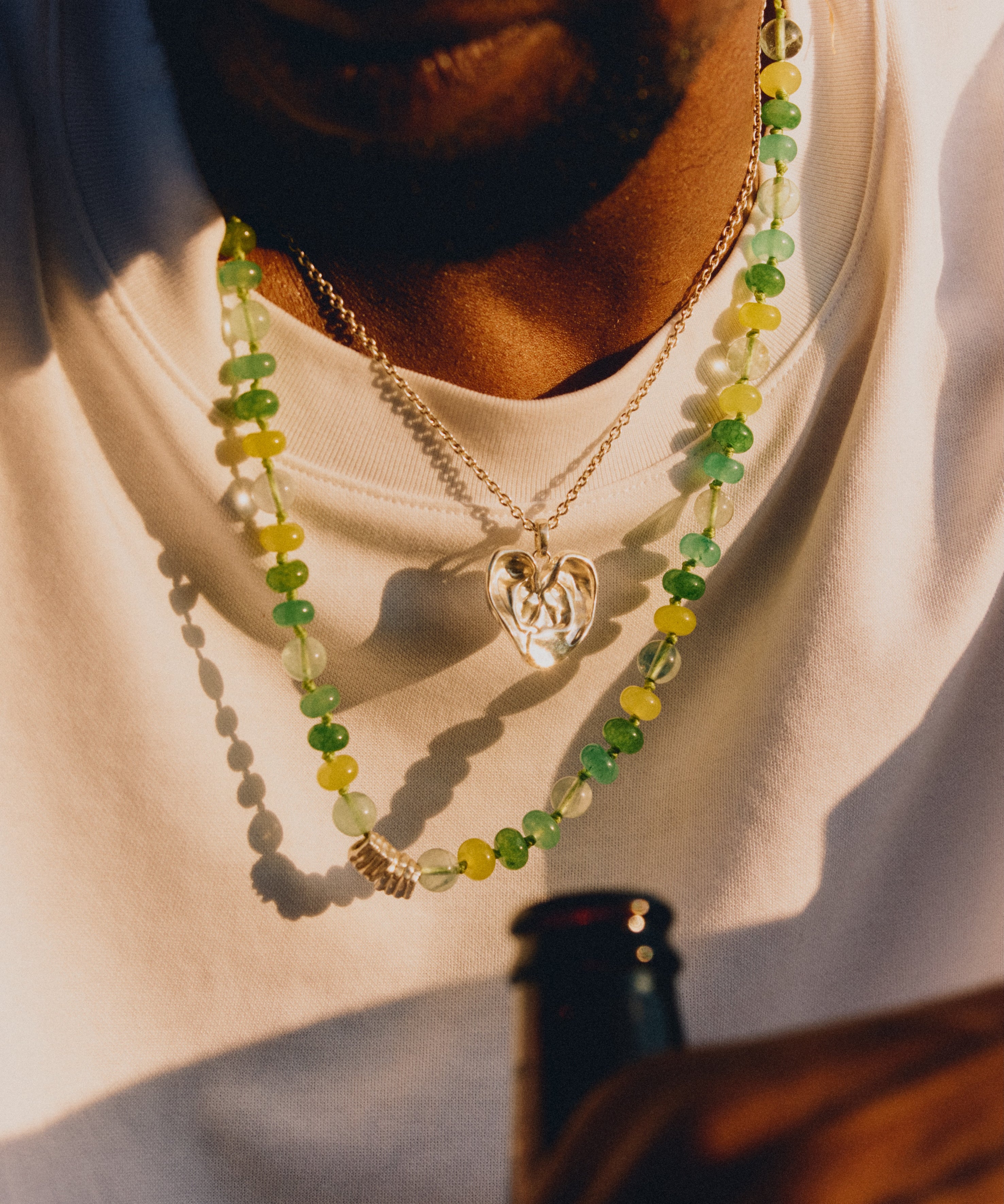 'Spud' Beaded Friendship Necklace - Green and Gold