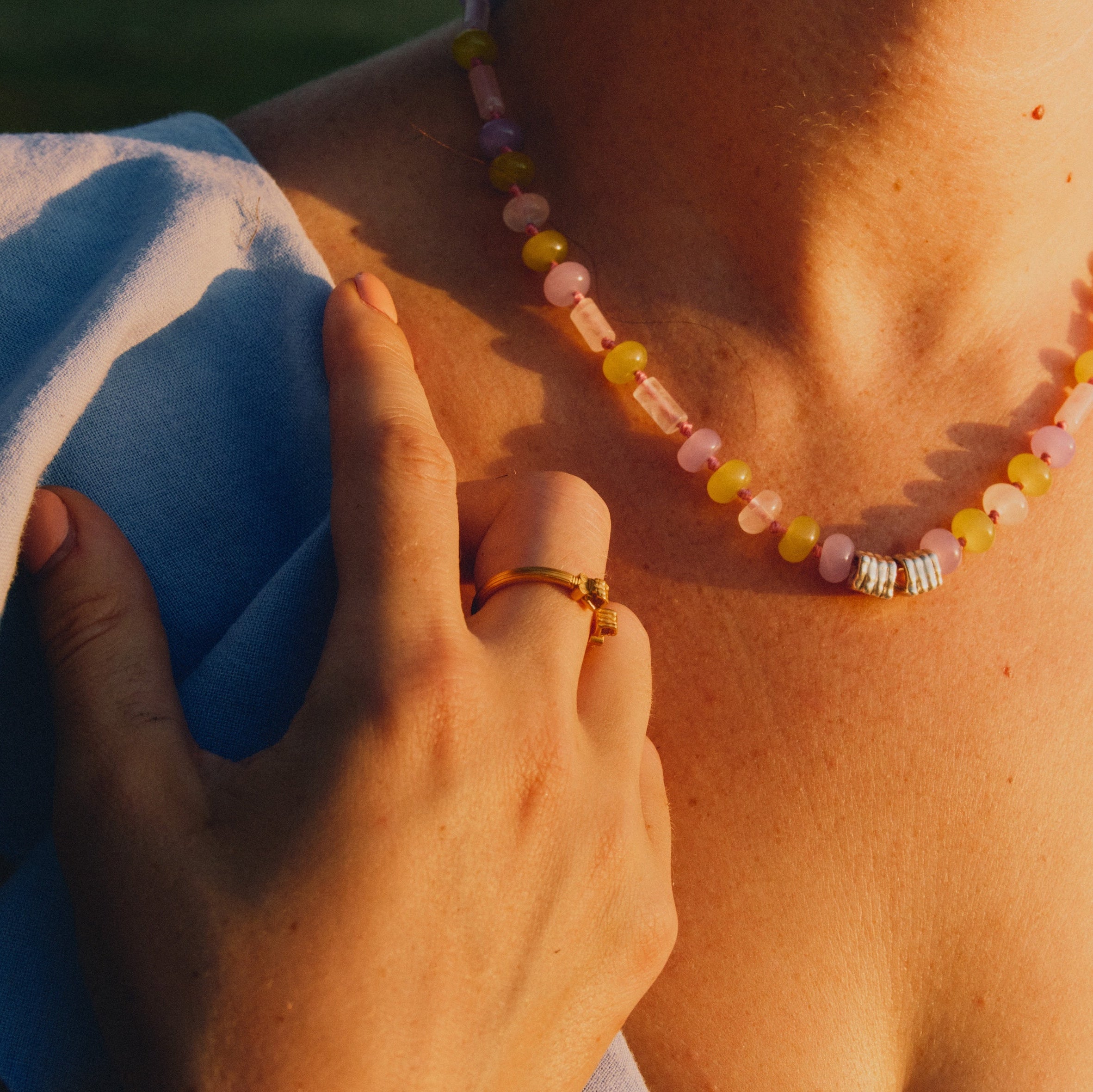 'Spud' Beaded Friendship Necklace - Pink and Silver