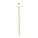 image of gold chain bracelet with blue enamel flat in a straight line on a white background