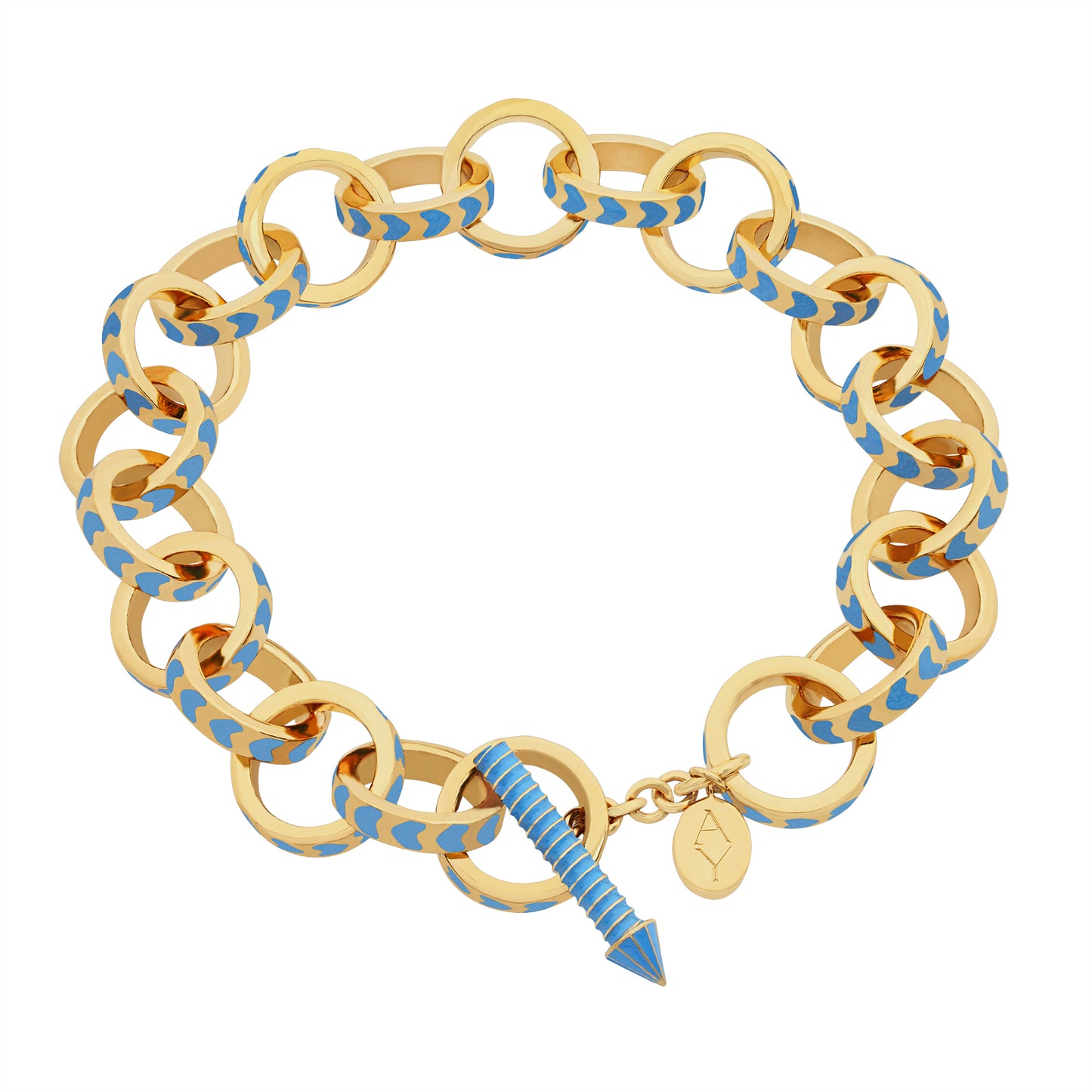 image of spark gold chain bracelet in blue and gold showing full bracelet in a circle flat on white background