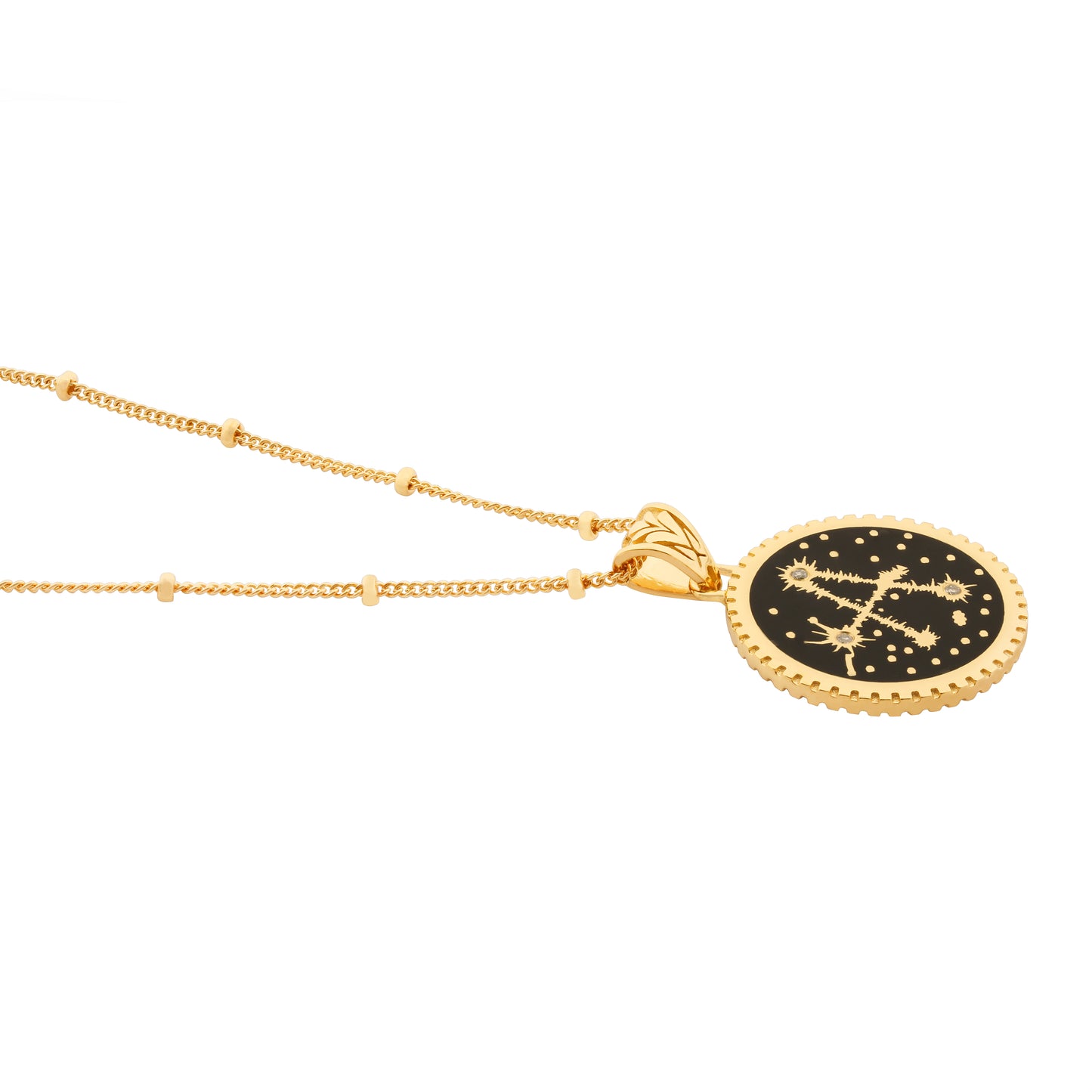 image of sparkler diamond initial necklace, letter A, showing angle from left-hand side with chain going off to the left, on white background