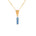 image of rocket enamel necklace with blue enamel rocket, close up view of pendant flat on white background