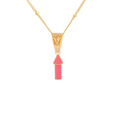 image of rocket enamel necklace in pink close up on white background