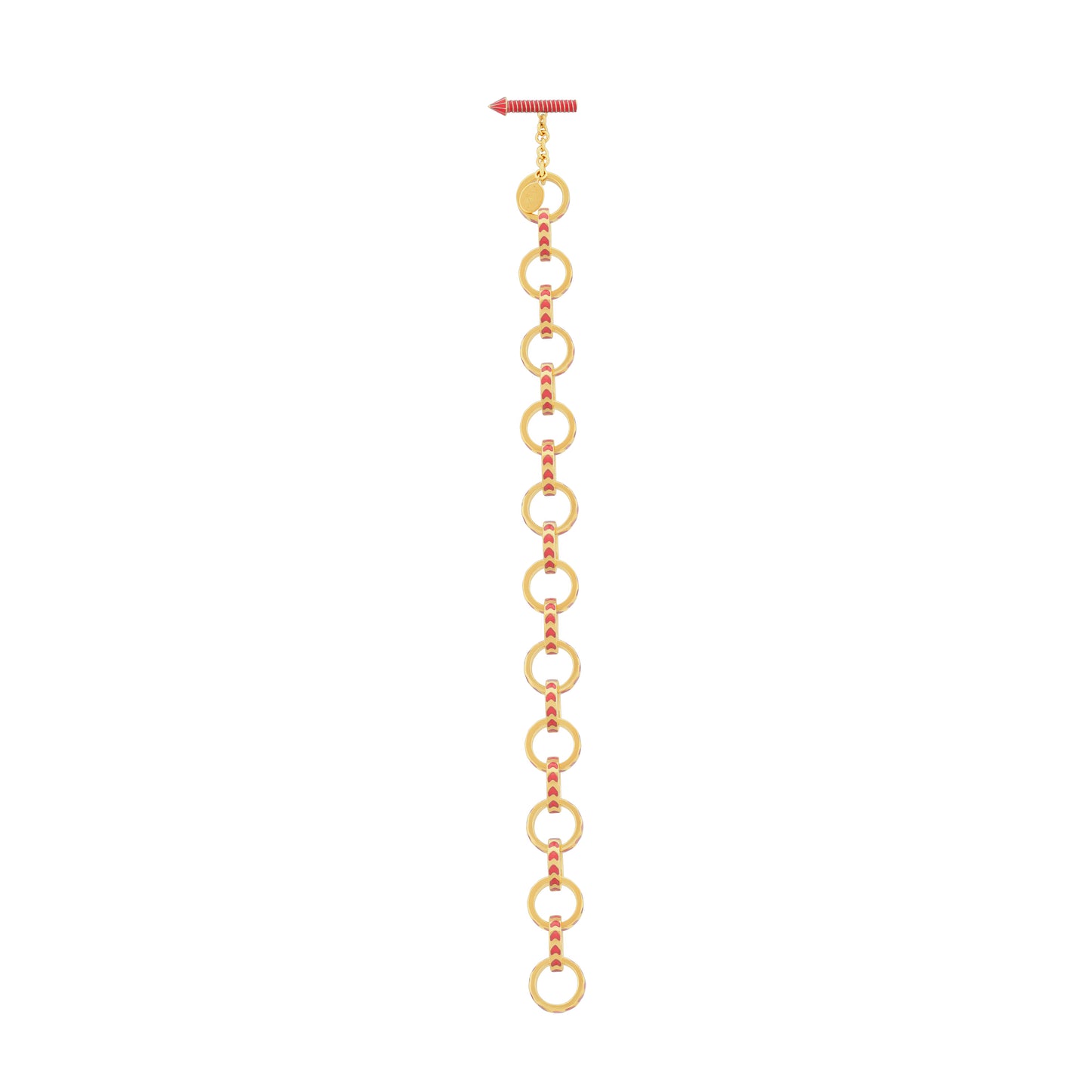 image of spark gold chain bracelet in orange and gold lying in straight line on white background