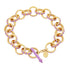 image of spark gold chain bracelet in purple and gold lying in full circle flat on a white background