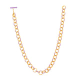 image of spark gold chain necklace in purple and gold shown full length on white background