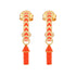 image of rocket enamel earrings in orange and gold on white background