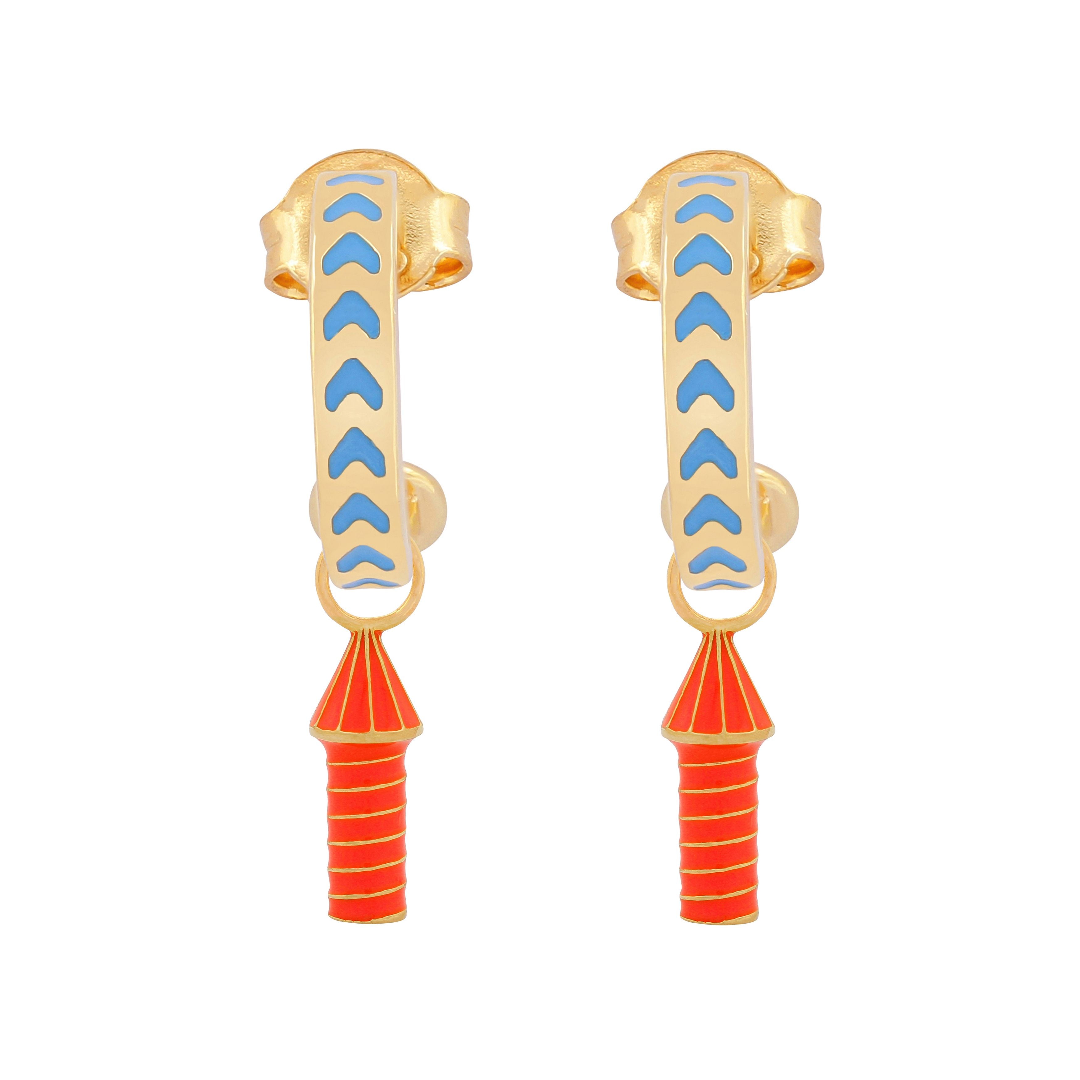 image of rocket enamel hoops in blue and orange and gold
