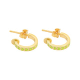 image of spark hoop enamel earrings in neon yellow and gold on white background