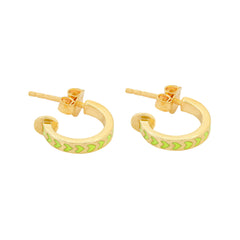 image of spark hoop enamel earrings in neon yellow and gold on white background