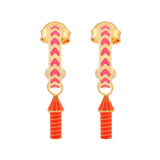 image of rocket enamel earrings in pink, orange and gold on white background