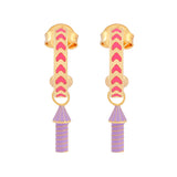 image of rocket enamel earrings in pink, purple and gold on white background