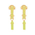 image of rocket enamel earrings in neon yellow and gold on white background
