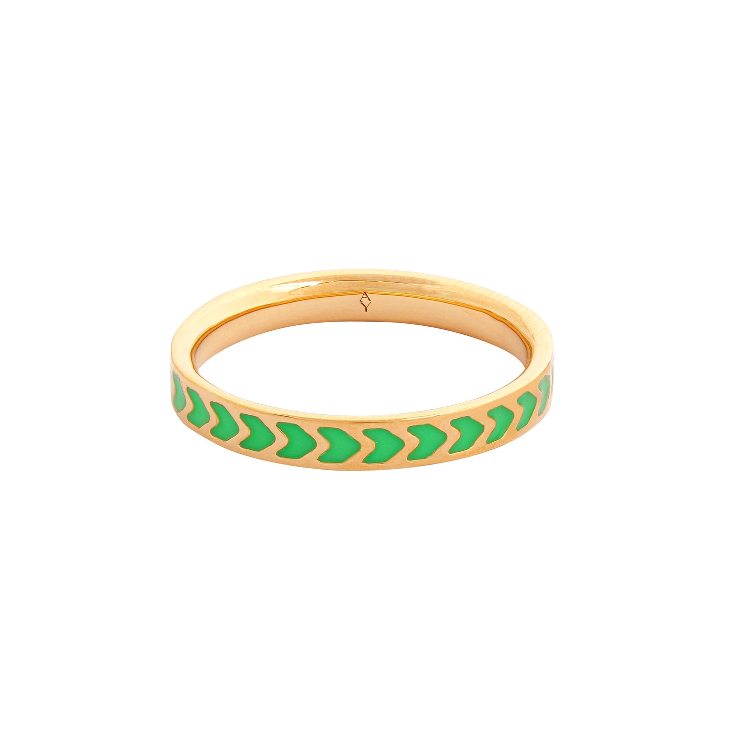 image of spark enamel ring in green and gold on white background