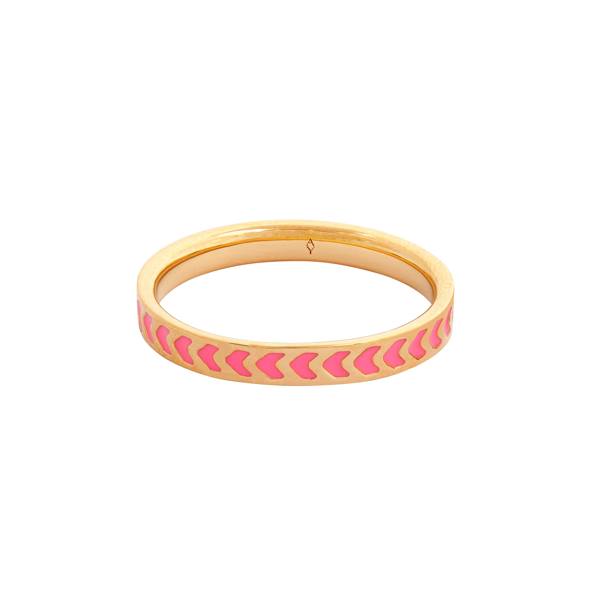 image of spark enamel ring in pink and gold on white background