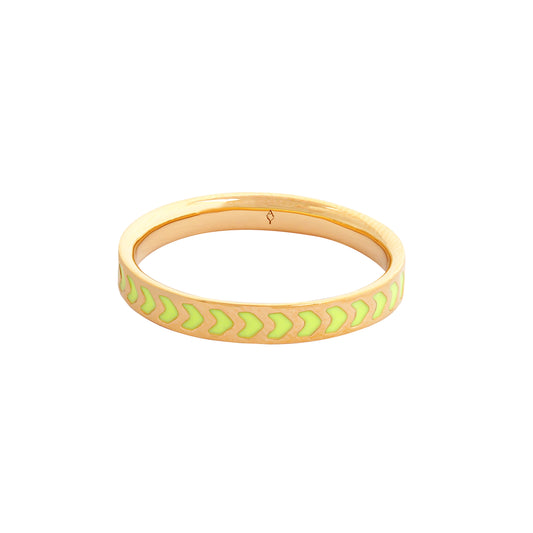 image of spark enamel ring in neon yellow and gold on white background