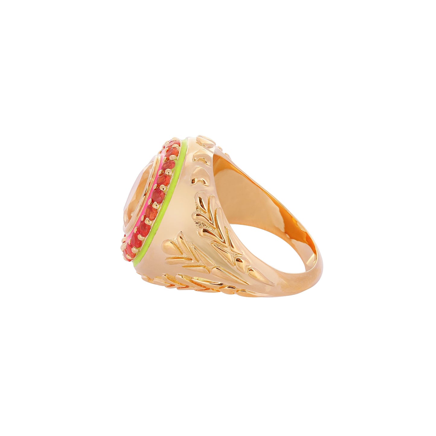 image of statement ring in orange side view on white background