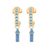 image of rocket enamel earrings in blue and gold on white background